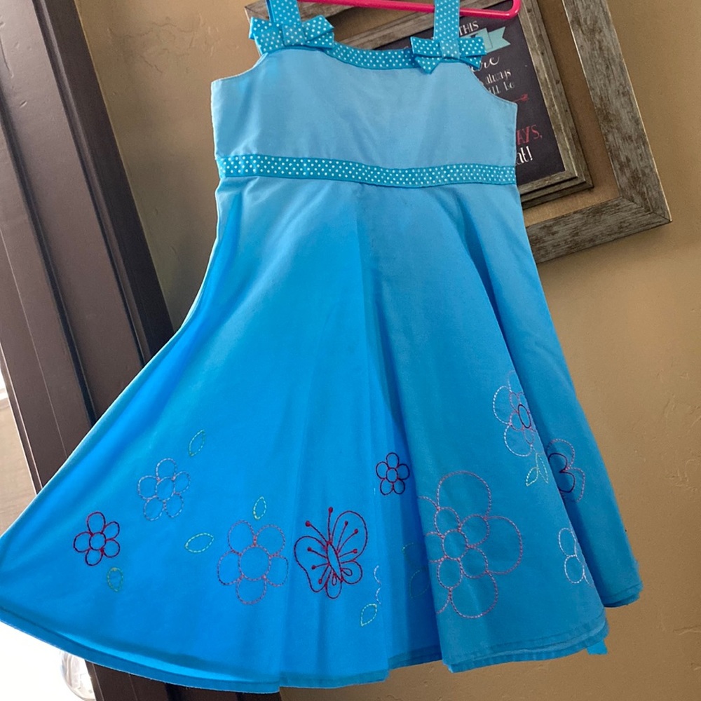 Summer dress, cotton/polyester embroidered flowers and butterflies